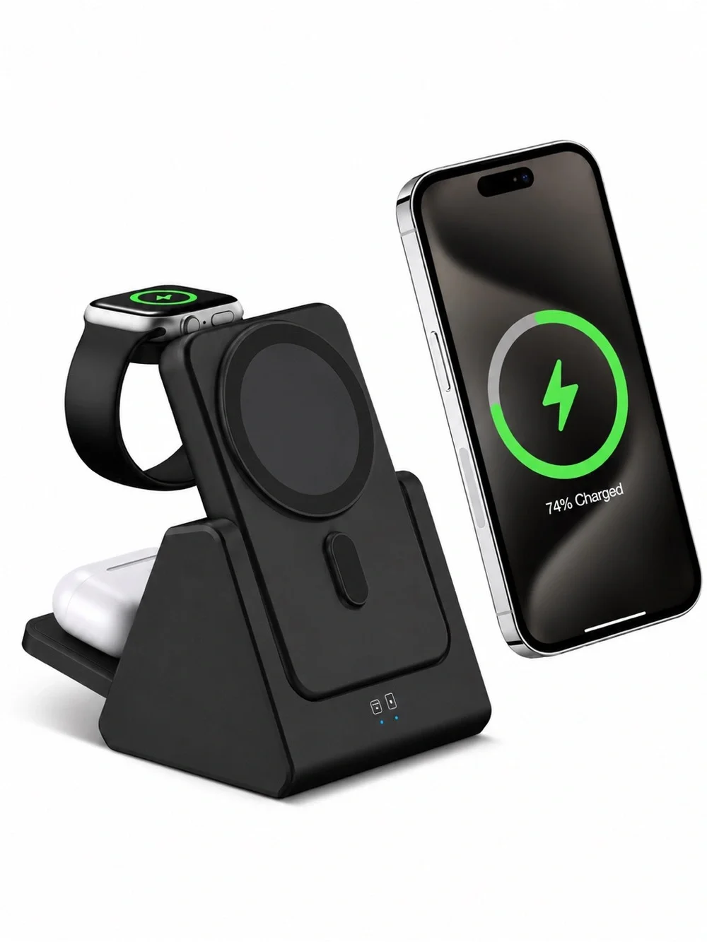 3-in-1 Wireless Charging Dock Station for Phone, Watch & Earbuds - Black